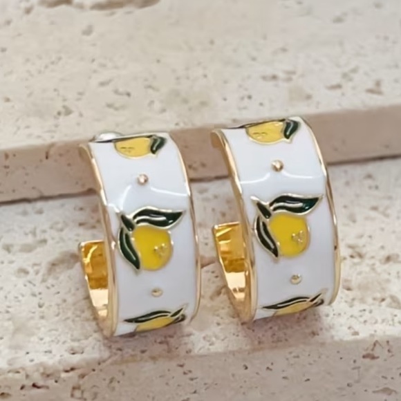 NEW Bohemian Gold and White Lemon Hoop Earrings - Summer - Picture 4 of 5